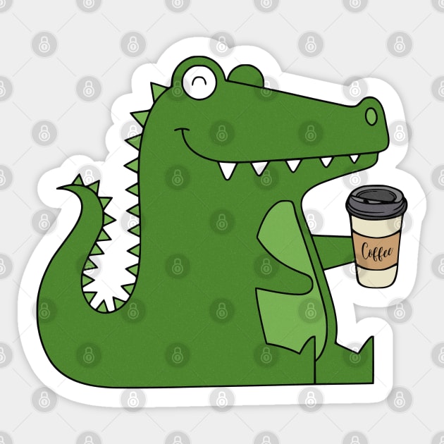 Kawaii Green Crocodile Coffee Addict Sticker by Odetee